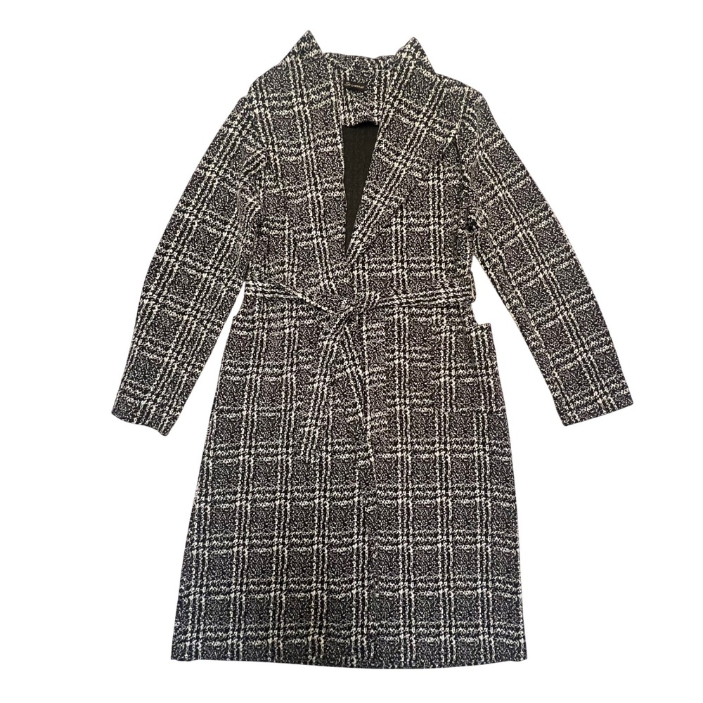 Preppy‎ Chic Black White Plaid Belted Lightweight Knit Layering Jacket Size L